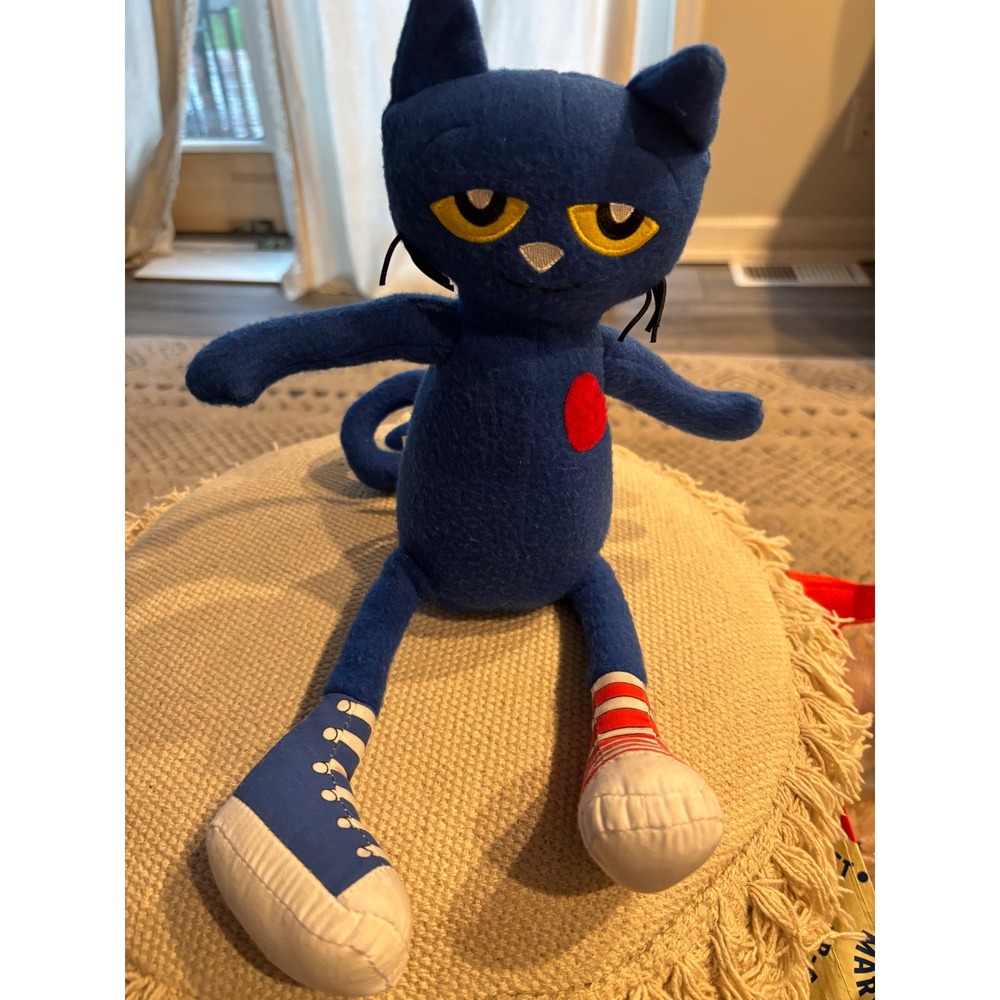 MerryMakers Pete the Cat Plush Stuffed Animal Blue Cat 14 Inch Mismatched Shoes